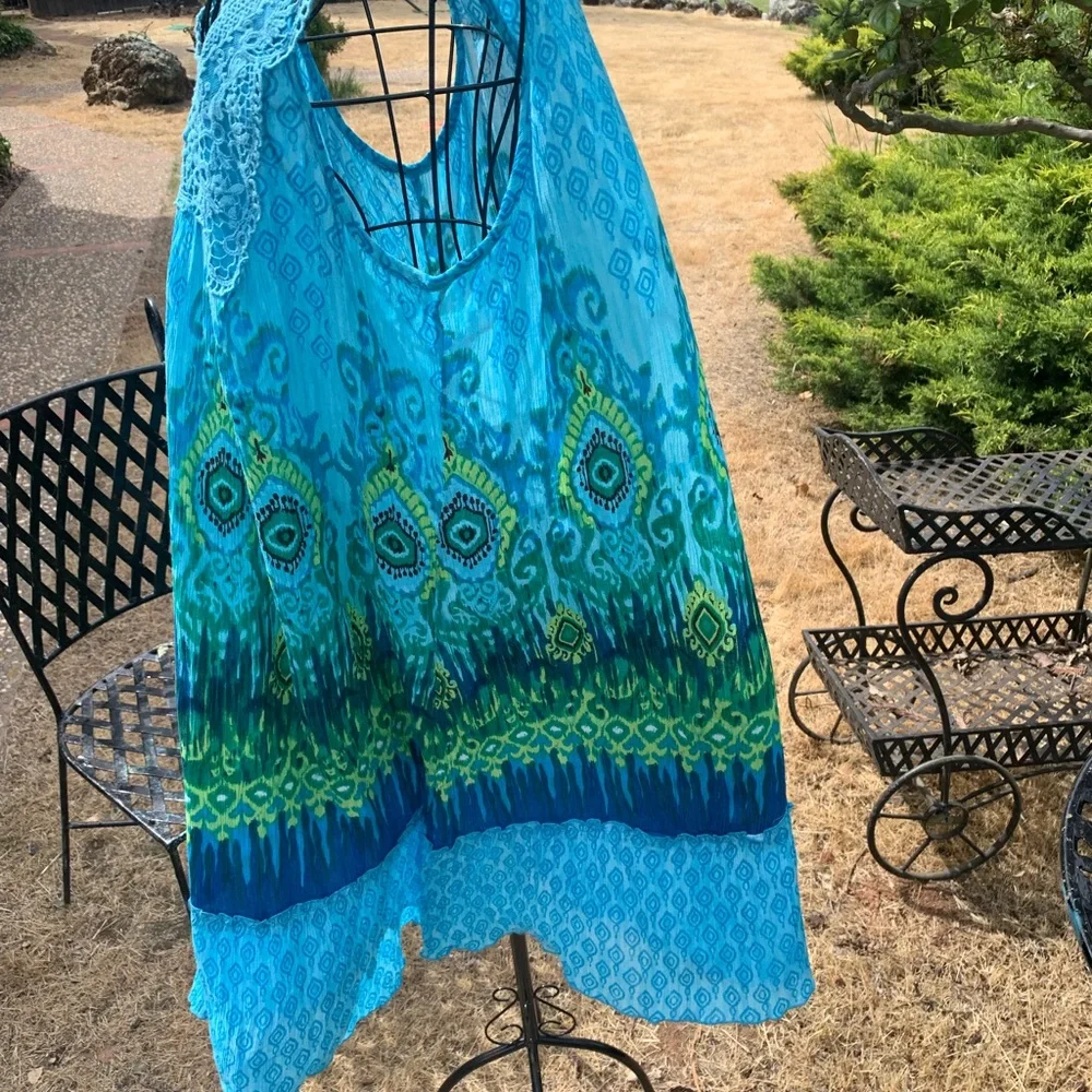 Bohemian Blue and Green Sleeveless Dress - Picture 6 of 7